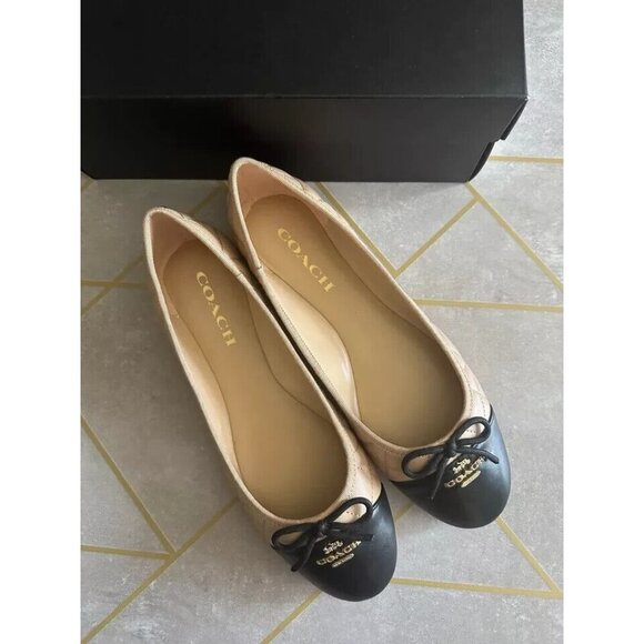 Coach Allyson Quilted Ballet Shoes Women\'s Size 10 Beechwood/Black Slip on